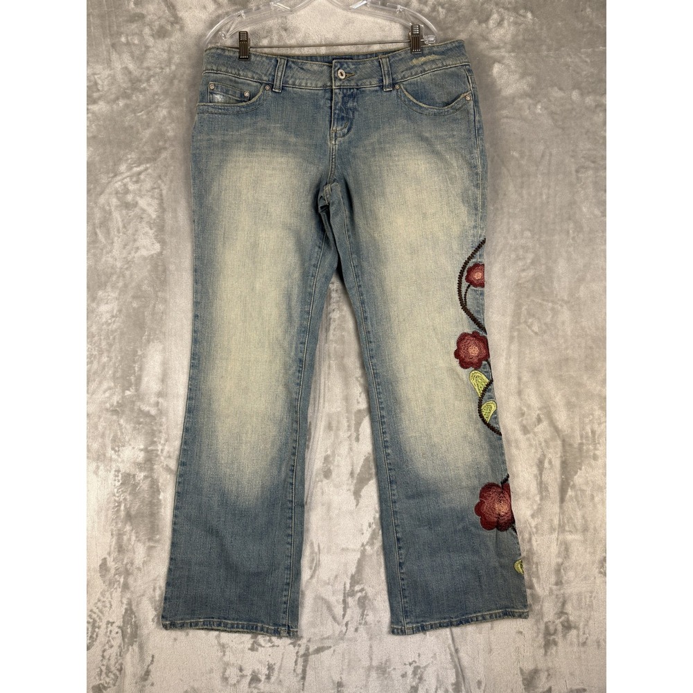 Y2K GUESS Jeans Women's Embroidered Bootcut‎ Denim Pants Size 30 Blue Floral